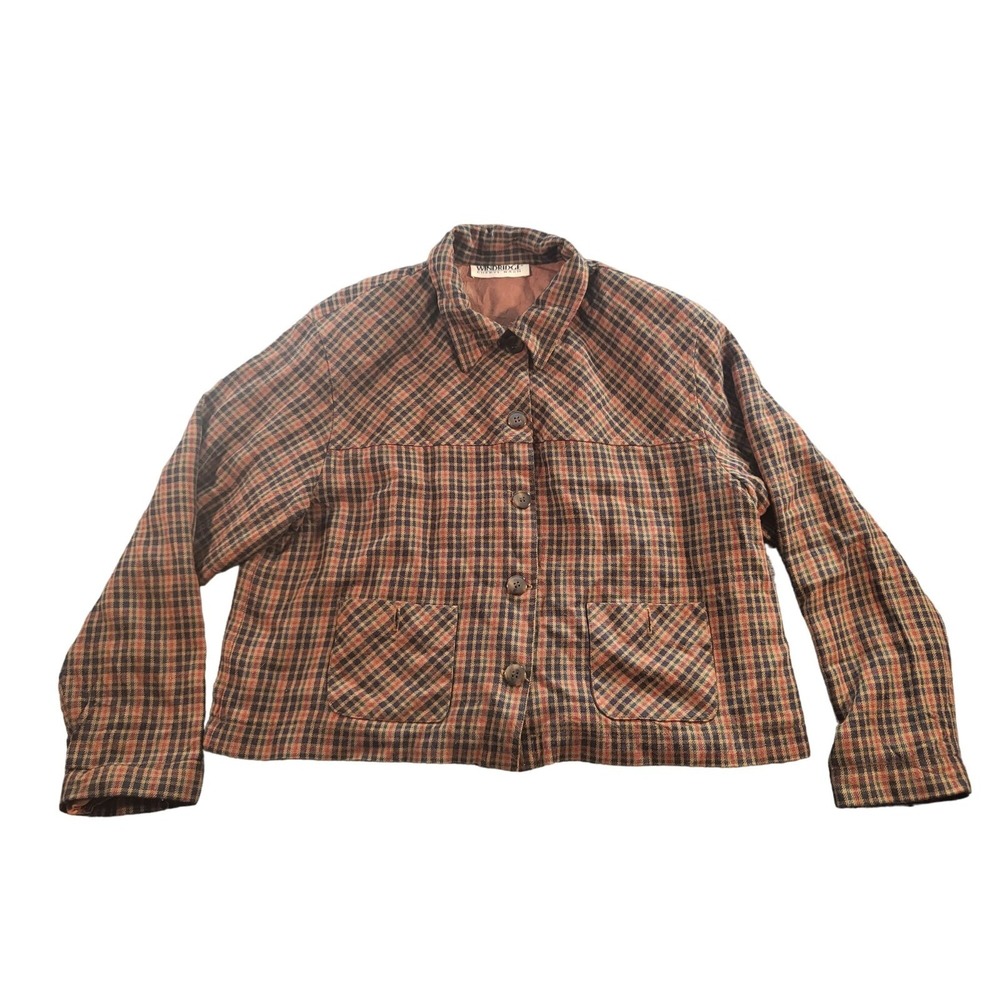 Vintage Windridge Cheryl Nash Blazer Jacket Women's Sz S Ginger Plaid Rayon Boho